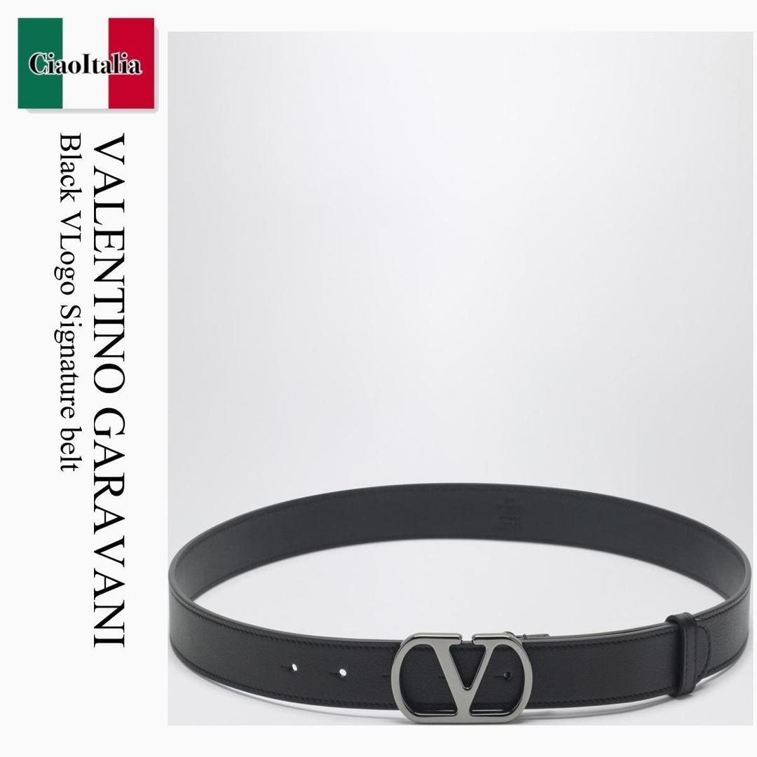 【分量制限事項・店卸し資産区分け・早め者白星！】 バレンチノ / Valentino Garavani Black Vlogo Signature Belt / 8Y2T0SM3BQT / 8Y2T0SM3BQT 0NO / 8Y2T0SM3BQT0NO / 胴締め