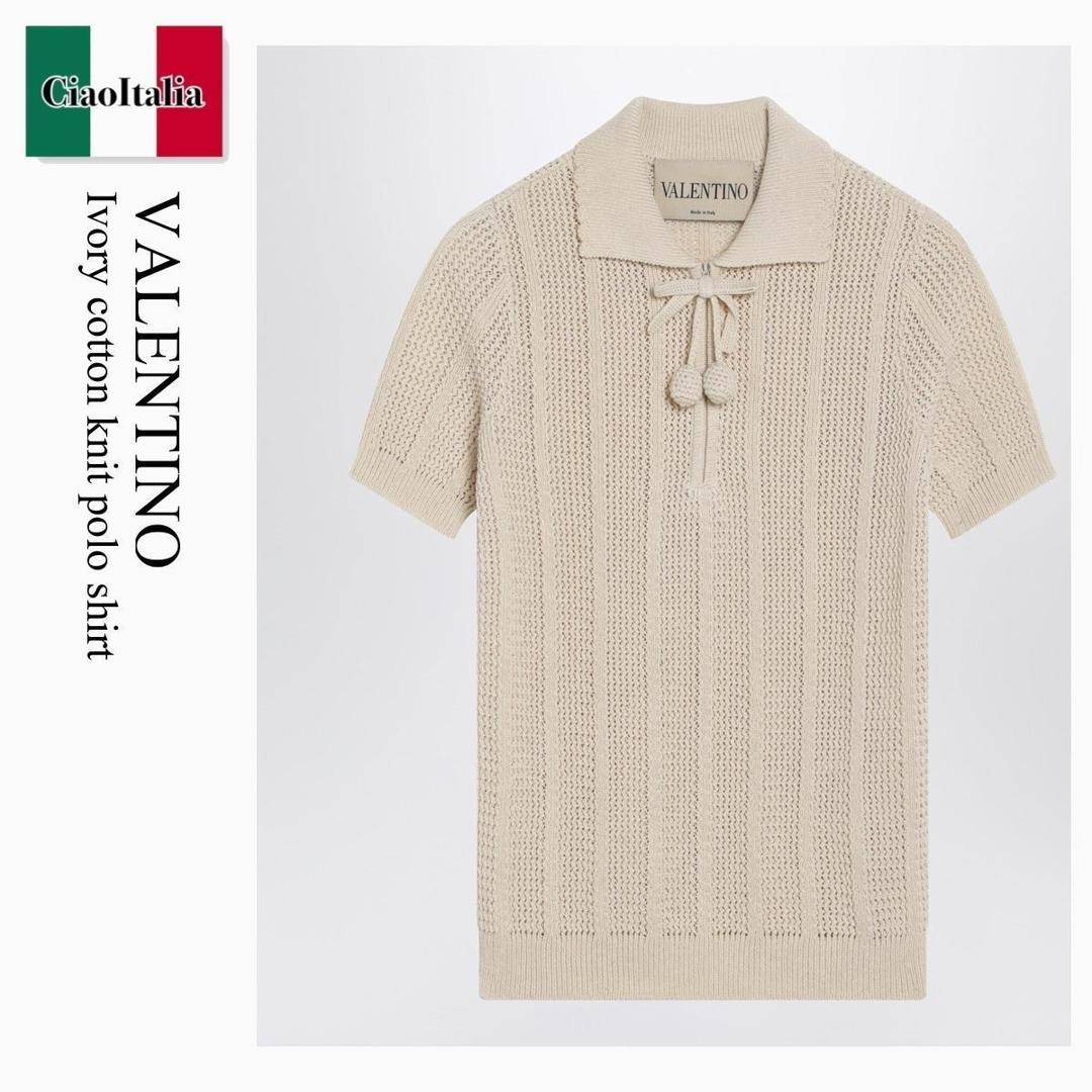 【寸法押さえる・店卸し資産境界線・早め者制覇！】 バレンチノ / Valentino Ivory Cotton Knit Polo Shirt / 8B3KP00JA33 / 8B3KP00JA33 A03 / 8B3KP00JA33A03 / スポーツシャツ