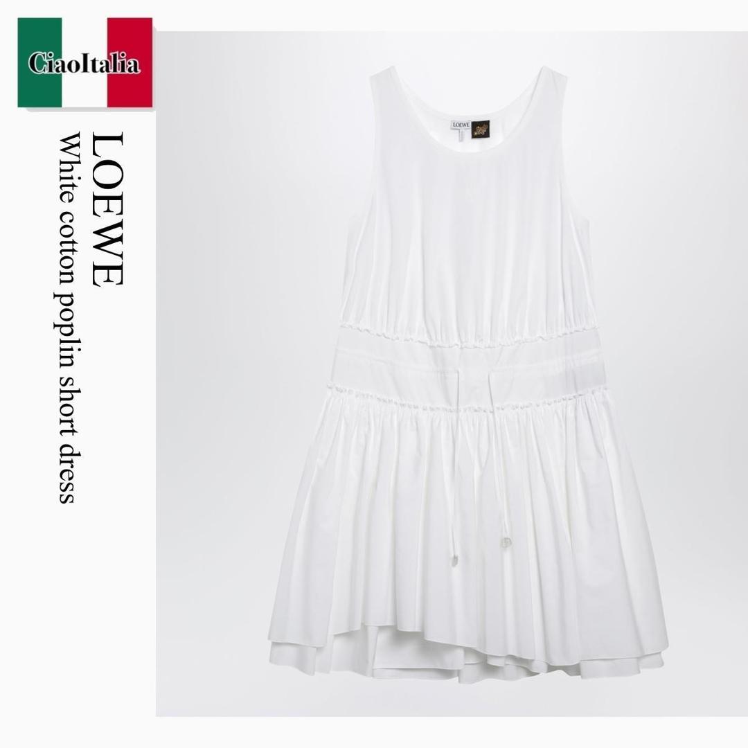 【物量制限事項・店卸し資産極限点・早め者制覇！】 ロエベ / Loewe White Cotton Poplin Short Dress / S616Y09XCF / S616Y09XCF 2100 / S616Y09XCF2100 / 衣裳