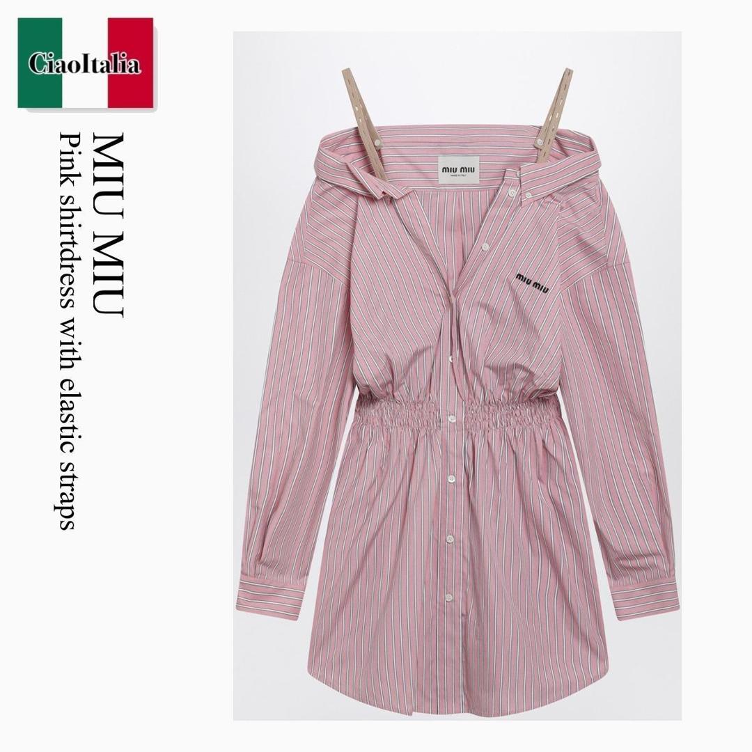 【物量制限事項・店卸し資産極限点・早め者制覇！】 ミュウミュウ / Miu Miu Pink Shirtdress With Elastic Straps / MF6125 F0028 / MF6125 OOO180U F0028 / MF6125OOO180UF0028 / 衣裳