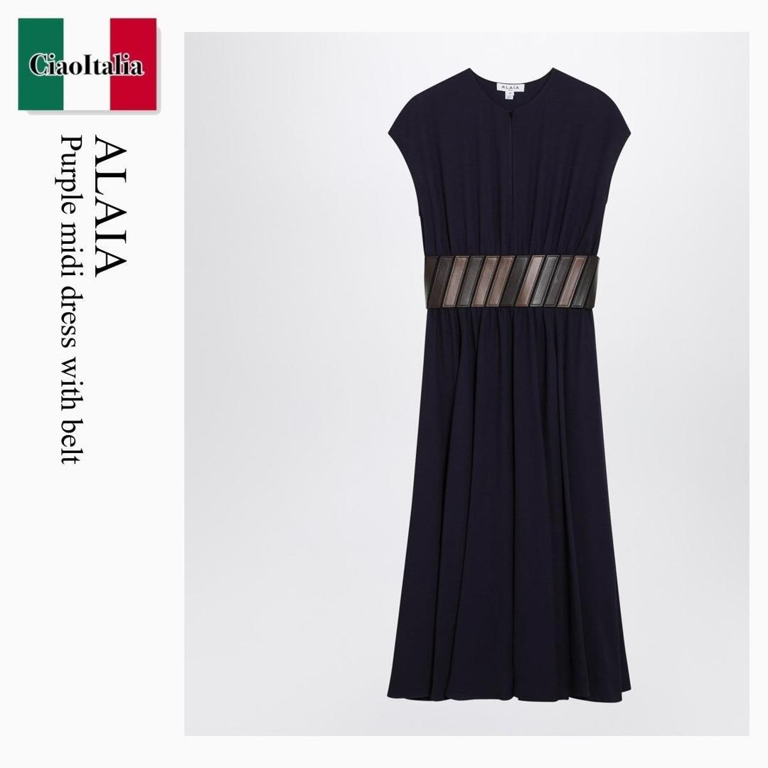 【物量制限事項・店卸し資産極限点・早め者制覇！】 アズディンアライア / Alaia Purple Midi Dress With Belt / AA9R2890W123C / AA9R2890W123C 413 / AA9R2890W123C413 / 衣裳