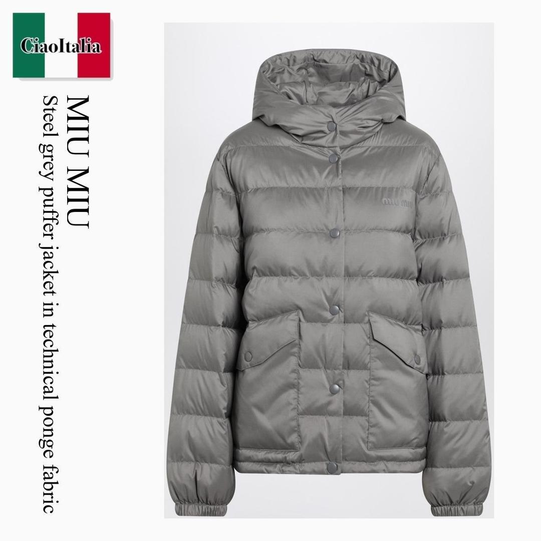 【量目押さえる・店卸し資産極限点・早め者制勝！】 ミュウミュウ / Miu Miu Steel Grey Puffer Jacket In Technical Ponge Fabric / ML1408 F0276 / ML1408 OOO158A F0276 / ML1408OOO158AF0276 / 落ち込む上衣・厚地の外套