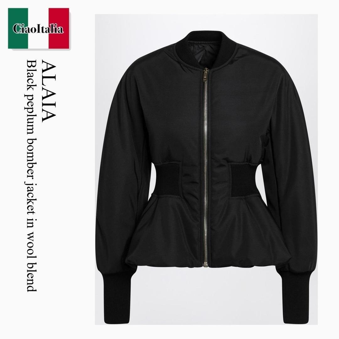 【量目押さえる・店卸し資産極限点・早め者制勝！】 アズディンアライア / Alaia Black Peplum Bomber Jacket In Wool Blend / AA9V1182W120C / AA9V1182W120C 999 / AA9V1182W120C999 / 上衣