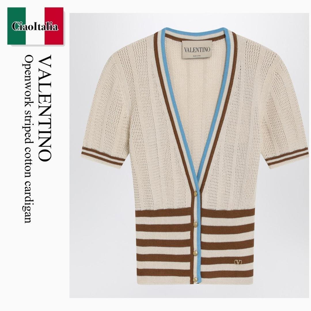 【寸法押さえる・店卸し資産境界線・早め者制覇！】 バレンチノ / Valentino Openwork Striped Cotton Cardigan / 8B3KA13VA3L / 8B3KA13VA3L R0R / 8B3KA13VA3LR0R / ジレー