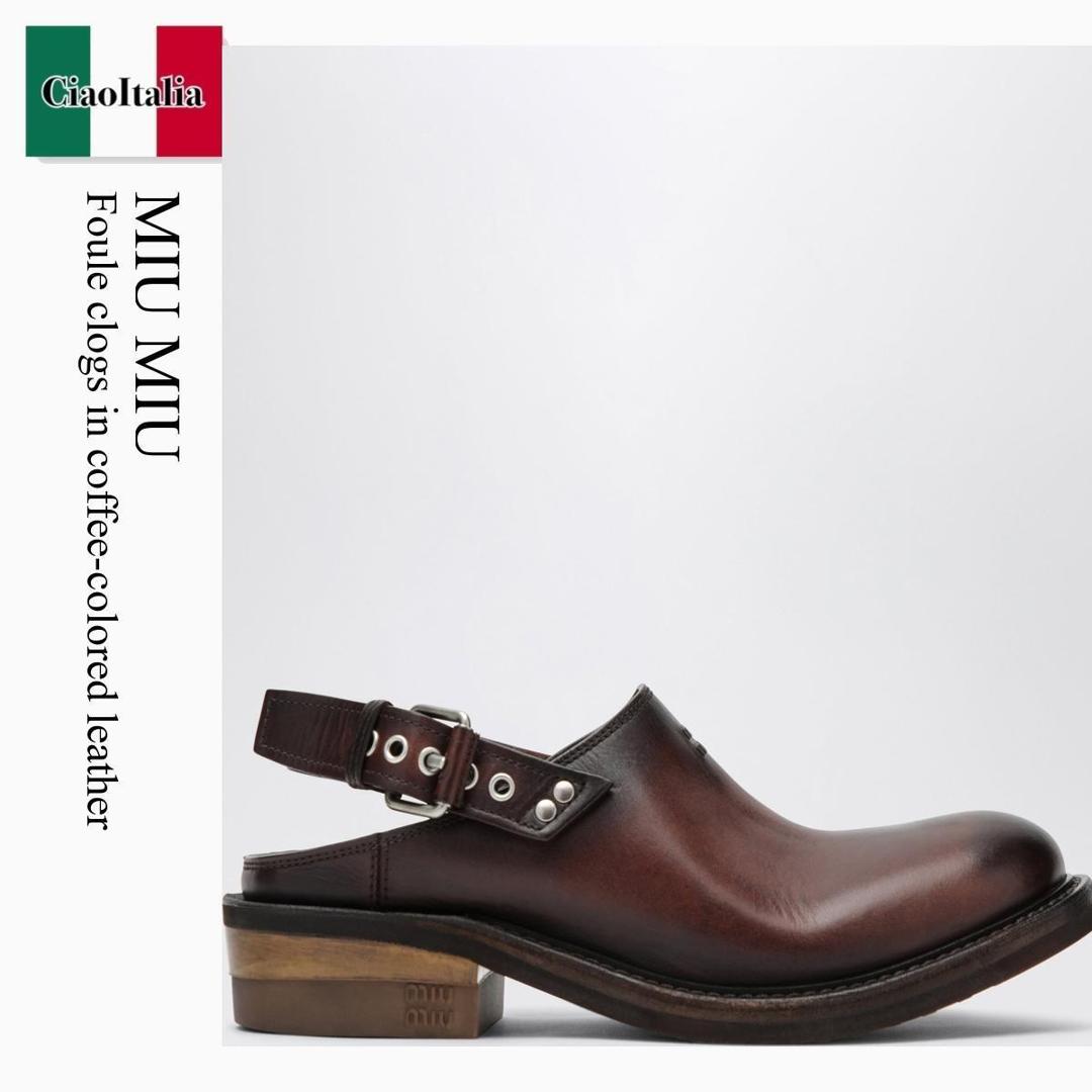 【寸法押さえる・店卸し資産境界線・早め者制覇！】 ミュウミュウ / Miu Miu Foule Clogs In Coffee-Colored Leather / 5R667E F0201 / 5R667E A0455OD F0201 / 5R667EA0455ODF0201 / サンダル・ミュール
