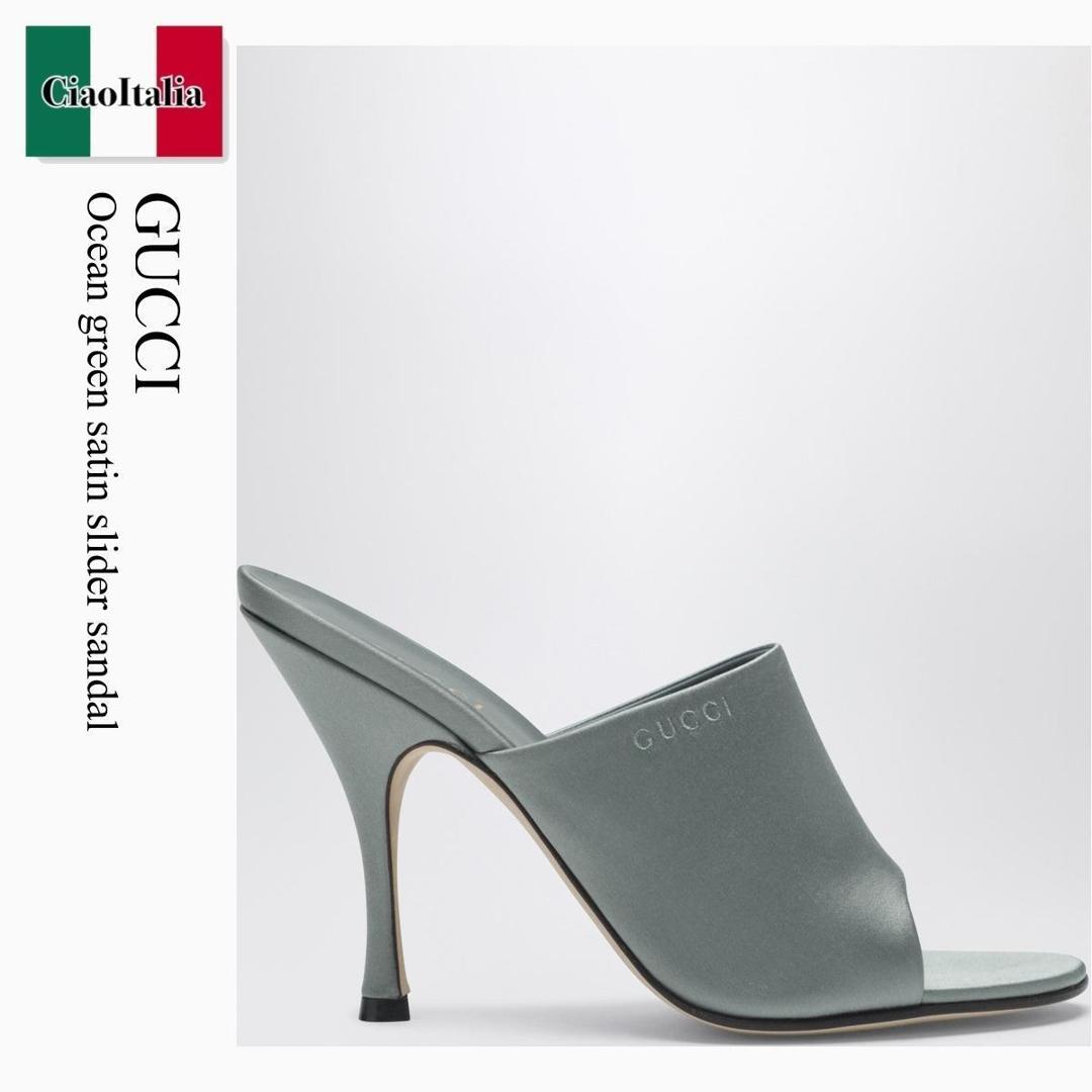 【物量制限事項・店卸し資産極限点・早め者制覇！】 グッチ / Gucci Ocean Green Satin Slider Sandal / 856997 F1400 / 856997 F1400 1601 / 856997F14001601 / サンダル・ミュール