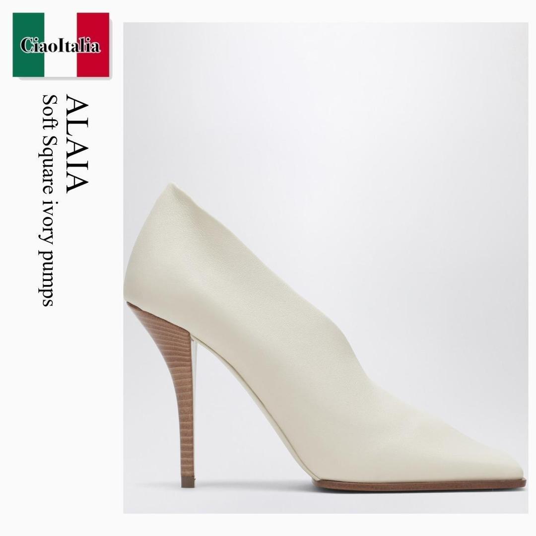 【物量制限事項・店卸し資産極限点・早め者制覇！】 アズディンアライア / Alaia Soft Square Ivory Pumps / AA3E1020I106 / AA3E1020I106 055 / AA3E1020I106055 / パンプス