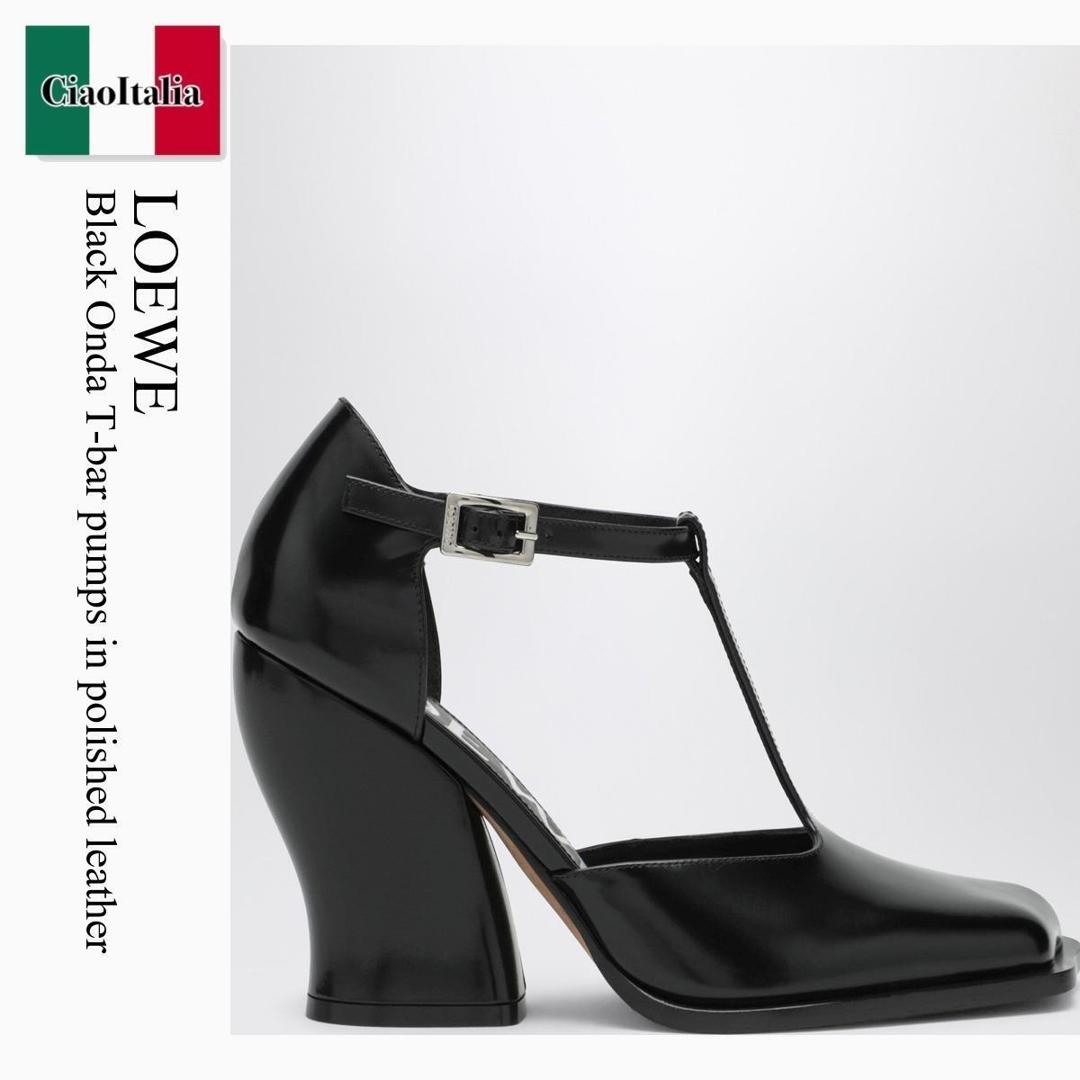 【分量制限事項・店卸し資産区分け・早め者白星！】 ロエベ / Loewe Black Onda T-Bar Pumps In Polished Leather / LONDS01X05 / LONDS01X05 1100 / LONDS01X051100 / パンプス