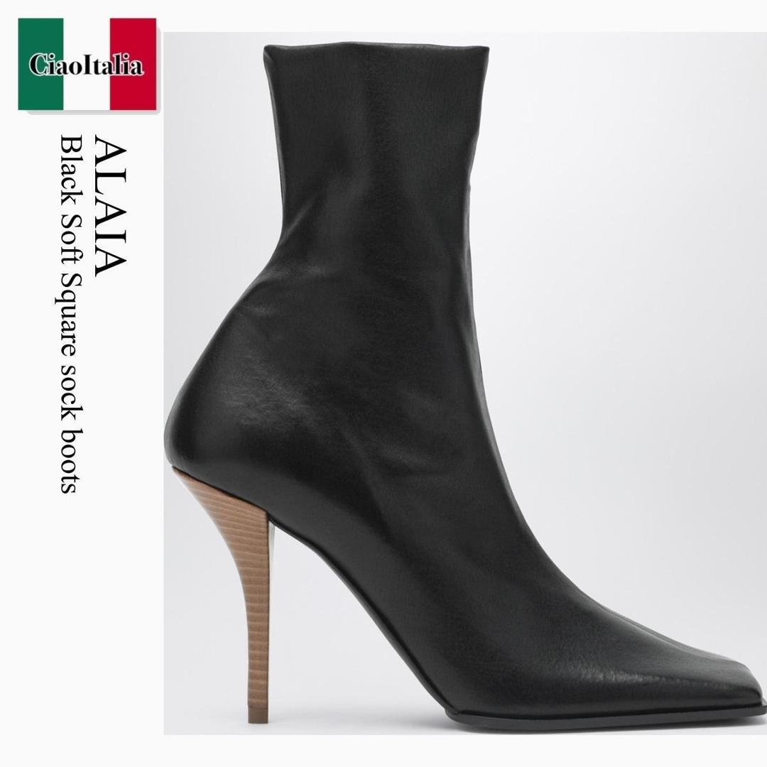 【分量制限事項・店卸し資産区分け・早め者白星！】 アズディンアライア / Alaia Black Soft Square Sock Boots / AA3O2018I106 / AA3O2018I106 999 / AA3O2018I106999 / ショートブーツ・ブーティ