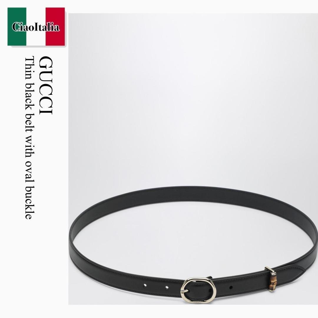 【寸法押さえる・店卸し資産境界線・早め者制覇！】 グッチ / Gucci Thin Black Belt With Oval Buckle / 855897 AAFYJ / 855897 AAFYJ 1063 / 855897AAFYJ1063 / 三尺帯