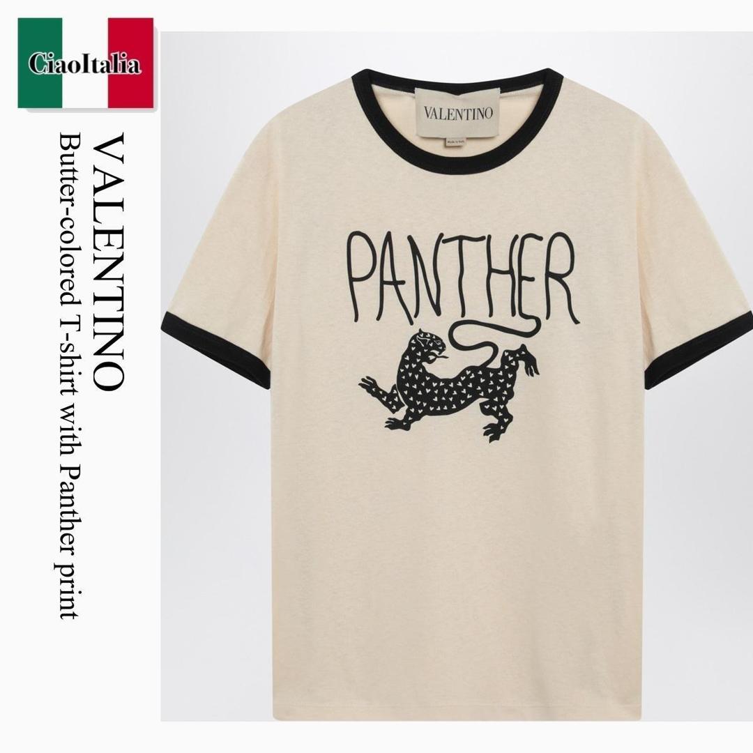 【分量制限事項・店卸し資産区分け・早め者白星！】 バレンチノ / Valentino Butter-Colored T-Shirt With Panther Print / 8V3MG17DBC5 / 8V3MG17DBC5 QT3 / 8V3MG17DBC5QT3 / プルオーバー・カットソー