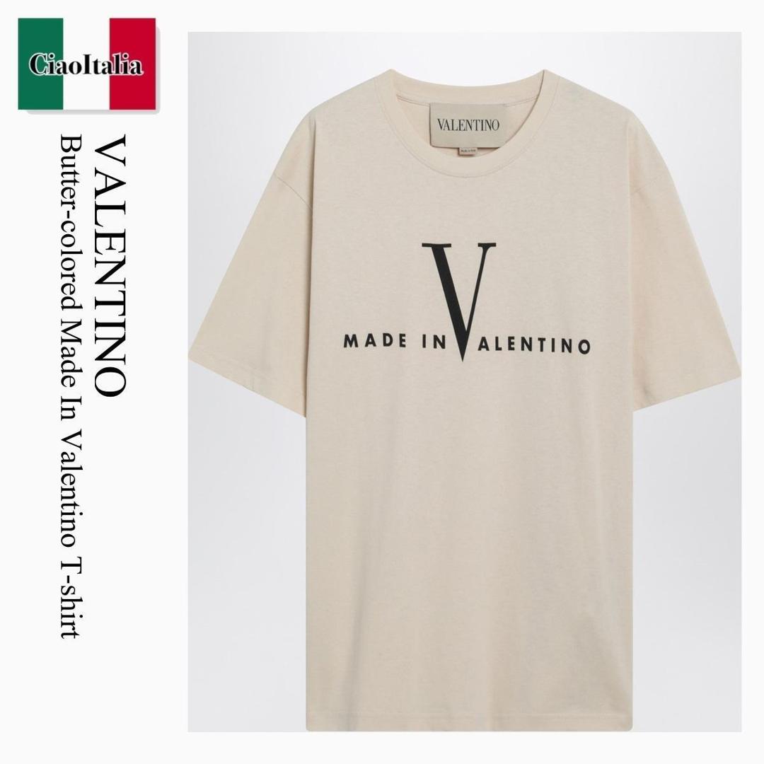 【分量制限事項・店卸し資産区分け・早め者白星！】 バレンチノ / Valentino Butter-Colored Made In Valentino T-Shirt / 8V3MG16PBAQ / 8V3MG16PBAQ QT3 / 8V3MG16PBAQQT3 / プルオーバー・カットソー