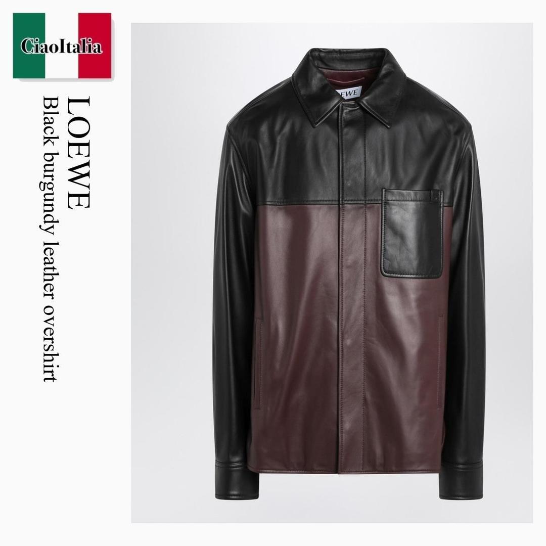 【量目押さえる・店卸し資産極限点・早め者制勝！】 ロエベ / Loewe Black Burgundy Leather Overshirt / H526Y31L51 / H526Y31L51 1101 / H526Y31L511101 / なめし革上衣