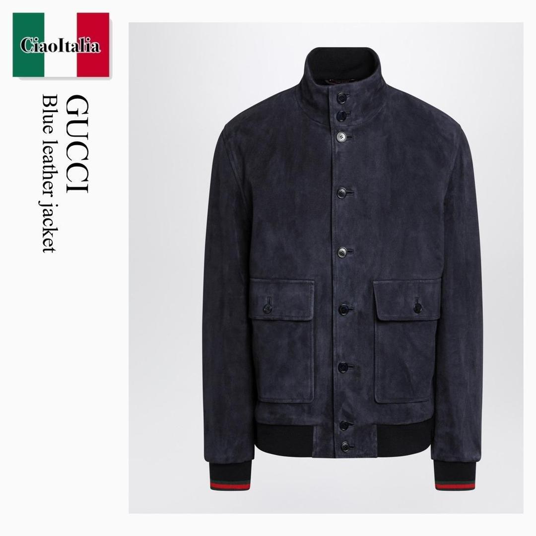 【分量制限事項・店卸し資産区分け・早め者白星！】 グッチ / Gucci Blue Leather Jacket / 854268 XNBB5 / 854268 XNBB5 4044 / 854268XNBB54044 / なめし革上衣
