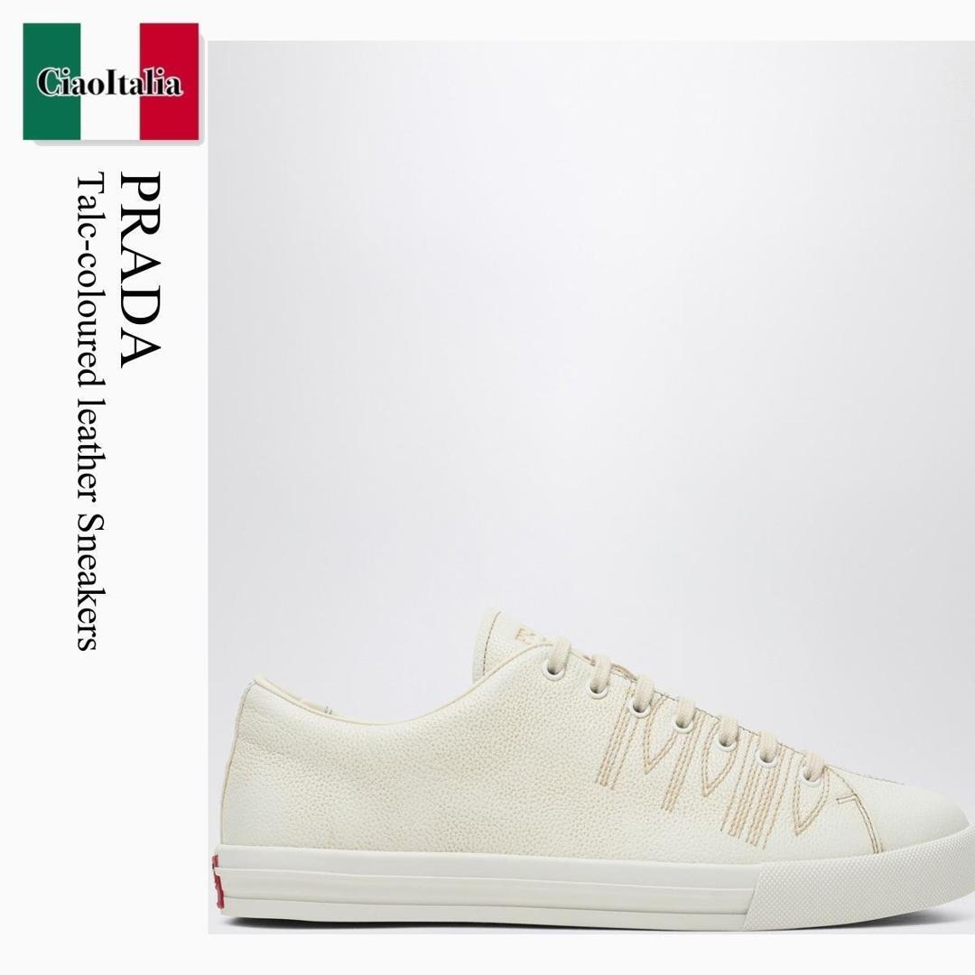 【寸法押さえる・店卸し資産境界線・早め者制覇！】 プラダ / Prada Talc-Coloured Leather Sneakers / 2EE448 F0K74 / 2EE448 G0013LRE F0K74 / 2EE448G0013LREF0K74 / スニーカー