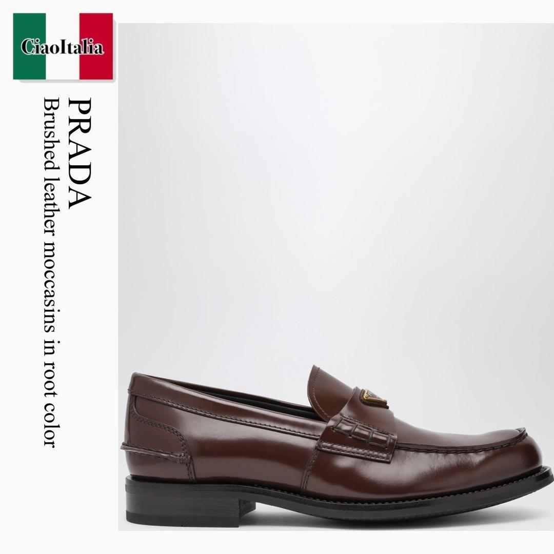 【分量制限事項・店卸し資産区分け・早め者白星！】 プラダ / Prada Brushed Leather Moccasins In Root Color / 2DB223 F0NBL / 2DB223 X000055 F0NBL / 2DB223X000055F0NBL / お召しものシューズ・革靴・商行為シューズ