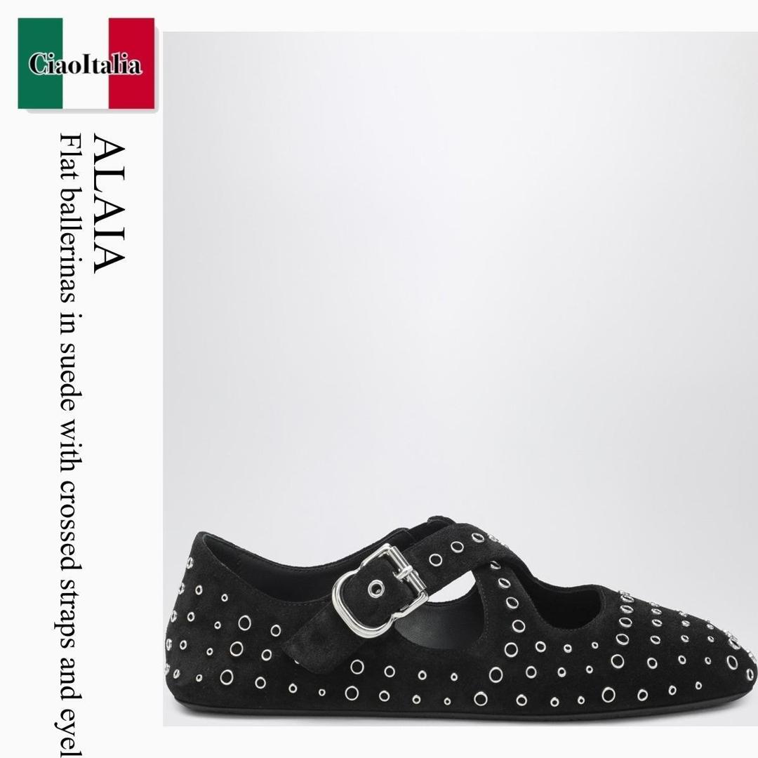 【寸法押さえる・店卸し資産境界線・早め者制覇！】 アズディンアライア / Alaia Flat Ballerinas In Suede With Crossed Straps And Eyele / AA3A046I138S / AA3A046I138S 999 / AA3A046I138S999 / バレーシューズ