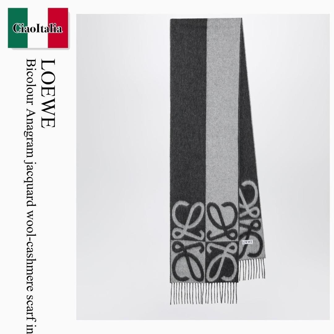 【寸法押さえる・店卸し資産境界線・早め者制覇！】 ロエベ / Loewe Bicolour Anagram Jacquard Wool-Cashmere Scarf In Grey / FSA4SS1W12 / FSA4SS1W12 1221 / FSA4SS1W121221 / えり巻き・袈裟