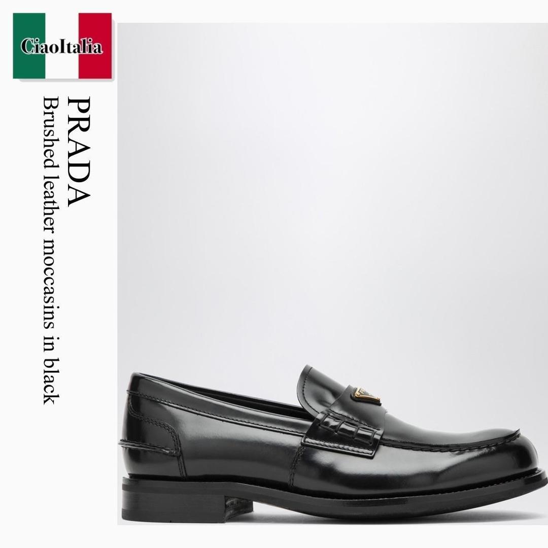 【分量制限事項・店卸し資産区分け・早め者白星！】 プラダ / Prada Brushed Leather Moccasins In Black / 2DB223 F0002 / 2DB223 X000055 F0002 / 2DB223X000055F0002 / お召しものシューズ・革靴・商行為シューズ