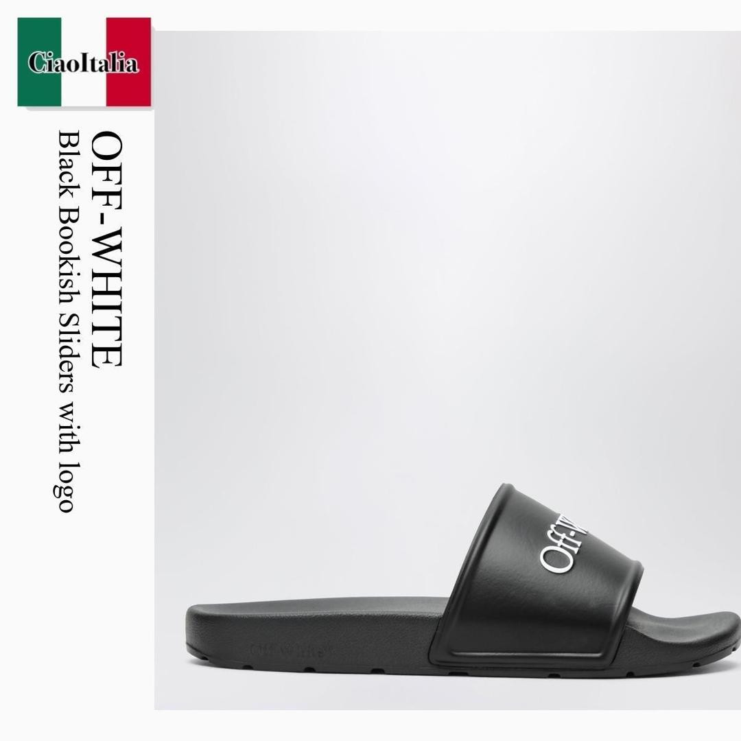 【分量制限事項・店卸し資産区分け・早め者白星！】 象牙色 / Off-White Black Bookish Sliders With Logo / OMIU002S26MAT002 / OMIU002S26MAT002 1001 / OMIU002S26MAT0021001 / サンダル