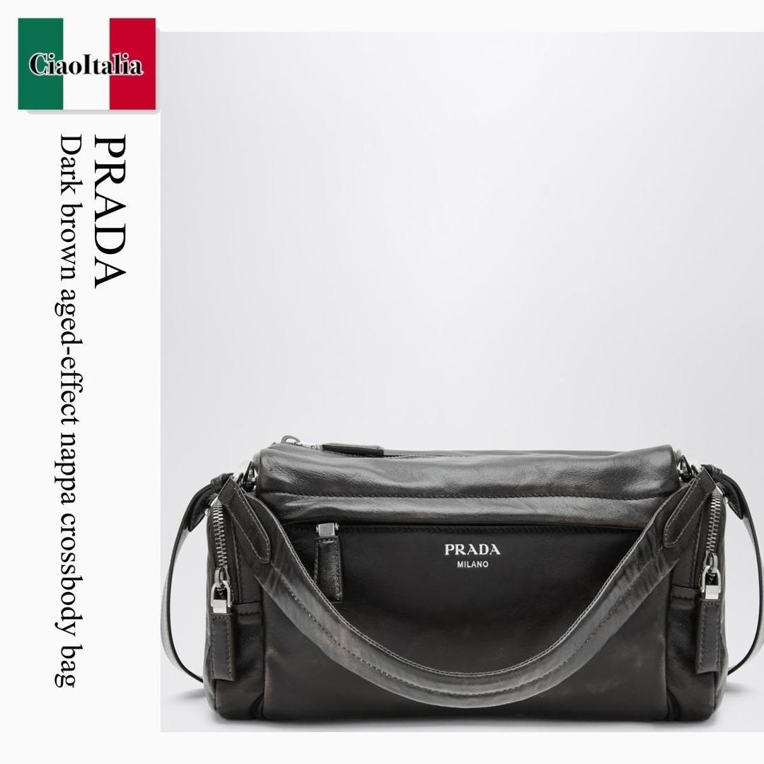 【寸法押さえる・店卸し資産境界線・早め者制覇！】 プラダ / かばん / 袋 / Prada Dark Brown Aged-Effect Nappa Crossbody Bag / 2VH217 F0003 / 2VH217 OOO2C75 F0003 / 2VH217OOO2C75F0003 / ショルダーバッグ