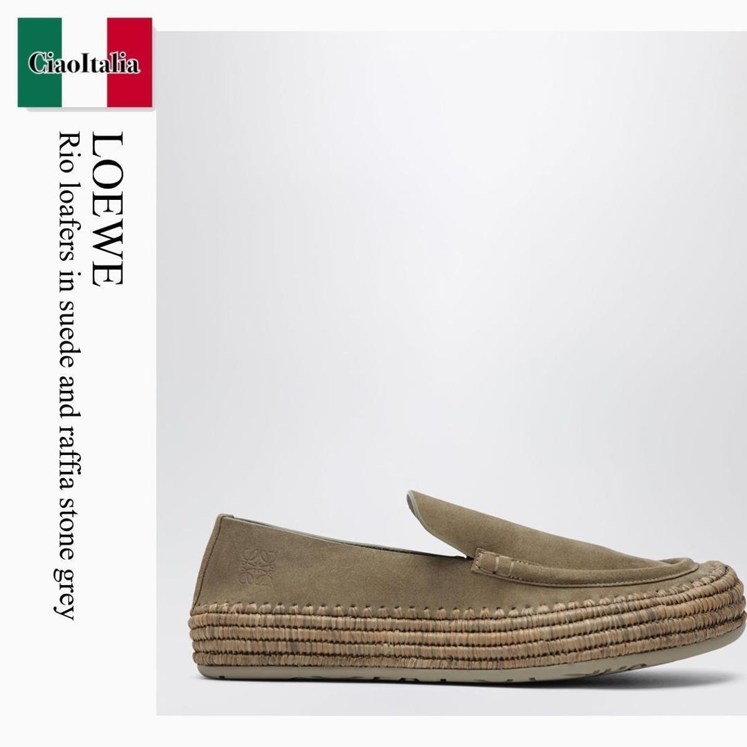 【分量制限事項・店卸し資産区分け・早め者白星！】 ロエベ / Loewe Rio Loafers In Suede And Raffia Stone Grey / M616290X15 / M616290X15 1250 / M616290X151250 / お召しものシューズ・革靴・商行為シューズ