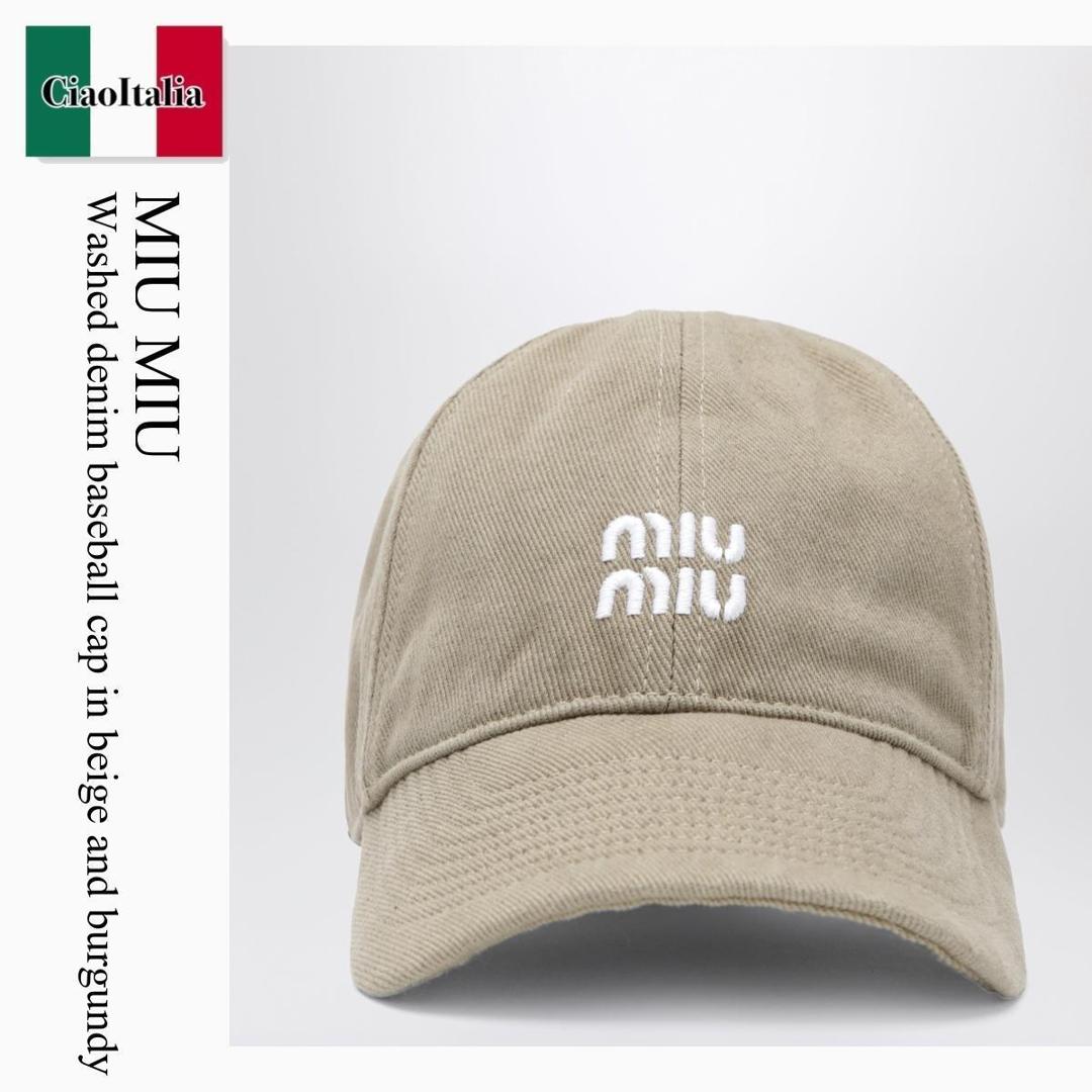 【寸法押さえる・店卸し資産境界線・早め者制覇！】 ミュウミュウ / Miu Miu Washed Denim Baseball Cap In Beige And Burgundy / 5HC369 F0D2X / 5HC369 2CR1 F0D2X / 5HC3692CR1F0D2X / 旗がしら
