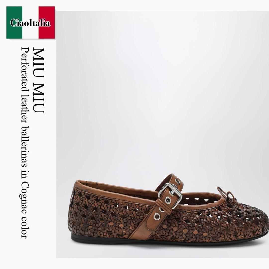 【寸法押さえる・店卸し資産境界線・早め者制覇！】 ミュウミュウ / Miu Miu Perforated Leather Ballerinas In Cognac Color / 5F684E F0046 / 5F684E 0053ZN7 F0046 / 5F684E0053ZN7F0046 / バレーシューズ