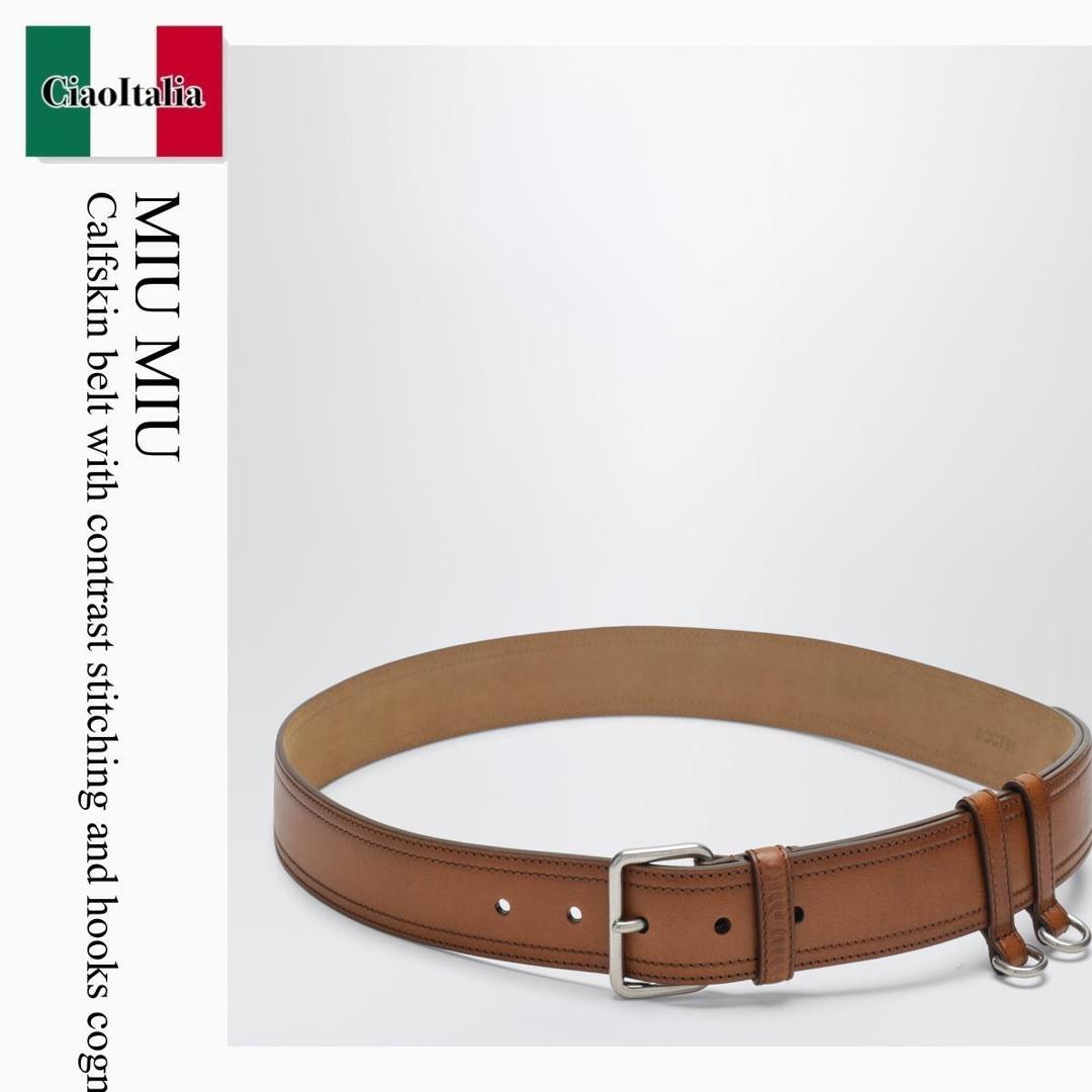 【物量制限事項・店卸し資産極限点・早め者制覇！】 ミュウミュウ / Miu Miu Calfskin Belt With Contrast Stitching And Hooks Cogn / 5CC731 F0046 / 5CC731 2IER F0046 / 5CC7312IERF0046 / 三尺帯