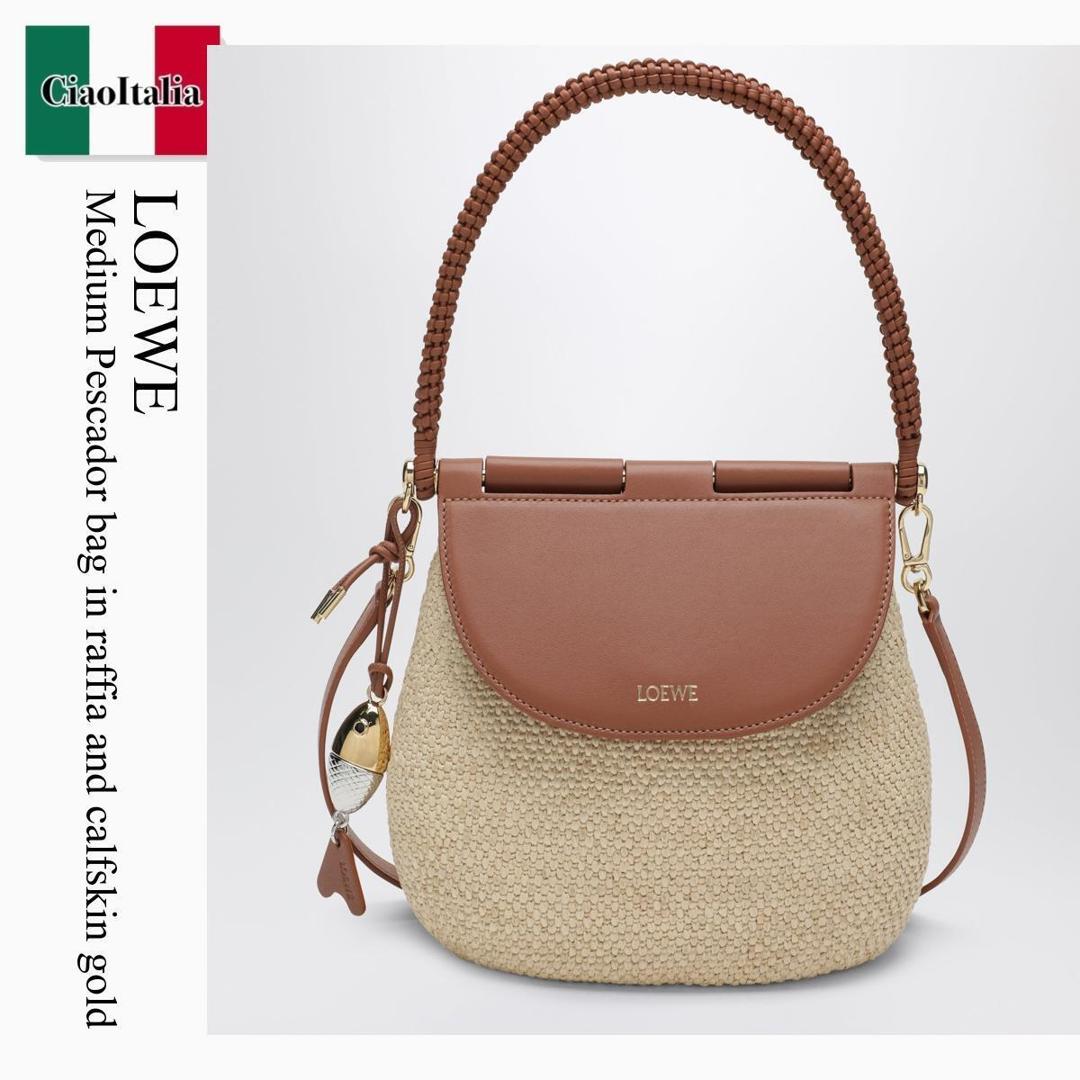 【物量制限事項・店卸し資産極限点・早め者制覇！】 ロエベ / かばん / 鞄 / Loewe Medium Pescador Bag In Raffia And Calfskin Gold / AFSHFSHX02 / AFSHFSHX02 2435 / AFSHFSHX022435 / かご御徒面子