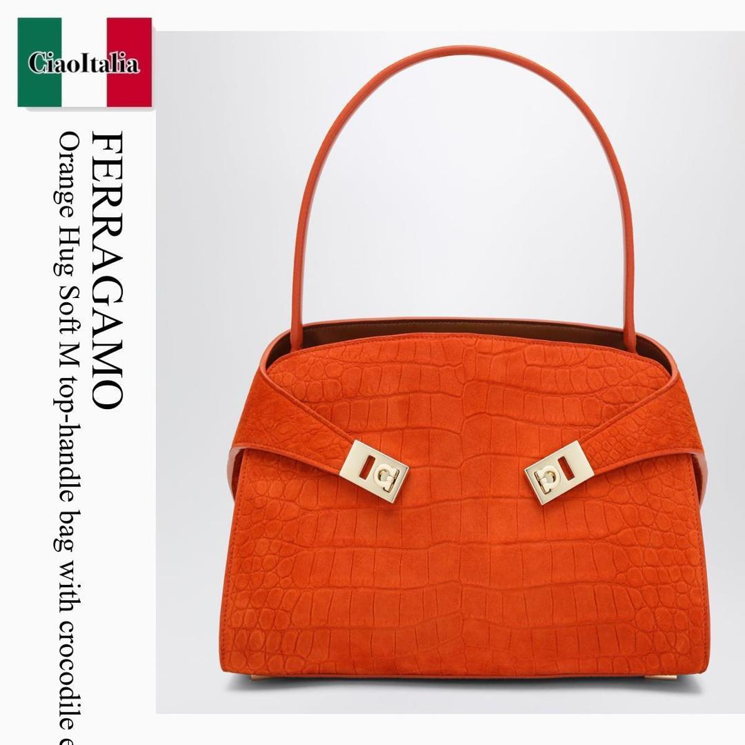 【寸法押さえる・店卸し資産境界線・早め者制覇！】 フェラガモ / かばん / 袋 / Ferragamo Orange Hug Soft M Top-Handle Bag With Crocodile Ef / 792870 / 792870 034 / 792870034 / ショルダーバッグ・ポシェット