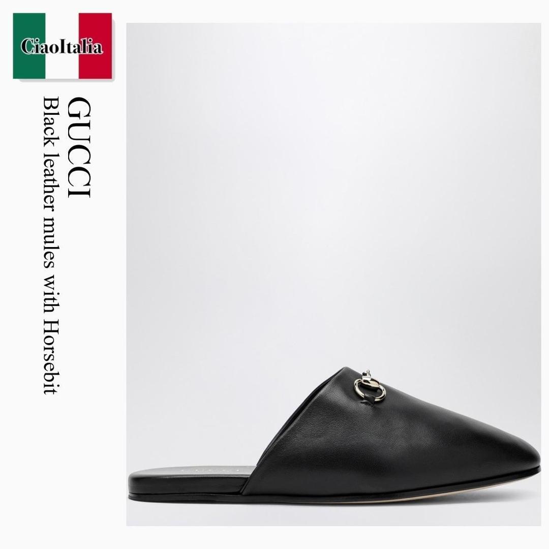【物量制限事項・店卸し資産極限点・早め者制覇！】 グッチ / Gucci Black Leather Mules With Horsebit / 850140 AAEA4 / 850140 AAEA4 1000 / 850140AAEA41000 / サンダル