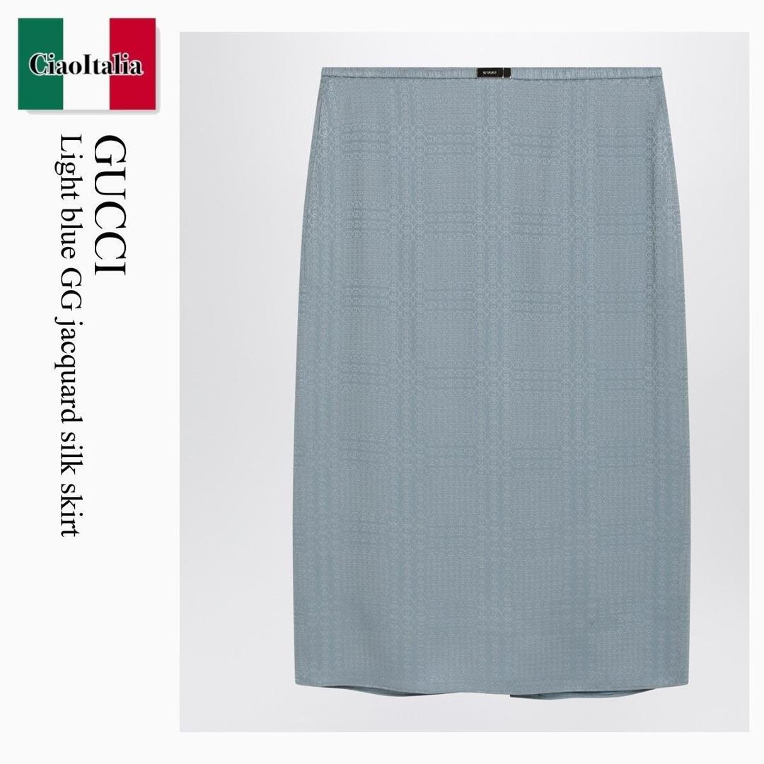 【分量制限事項・店卸し資産区分け・早め者白星！】 グッチ / Gucci Light Blue Gg Jacquard Silk Skirt / 853035 ZAT90 / 853035 ZAT90 4870 / 853035ZAT904870 / スコート