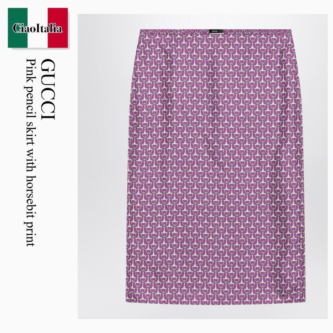 【分量制限事項・店卸し資産区分け・早め者白星！】 グッチ / Gucci Pink Pencil Skirt With Horsebit Print / 853416 ZAUOO / 853416 ZAUOO 5794 / 853416ZAUOO5794 / スコート