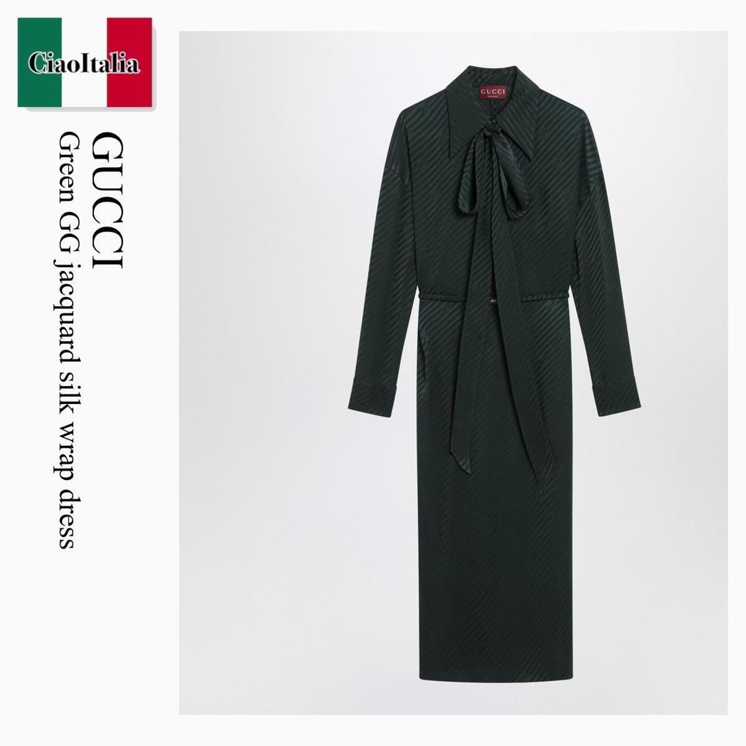 【数量限定・在庫限り・早い者勝ち！】 グッチ / Gucci Green Gg Jacquard Silk Wrap Dress / 847325 ZAM5B / 847325 ZAM5B 3514 / 847325ZAM5B3514 / ワンピース｜Ciao Italia