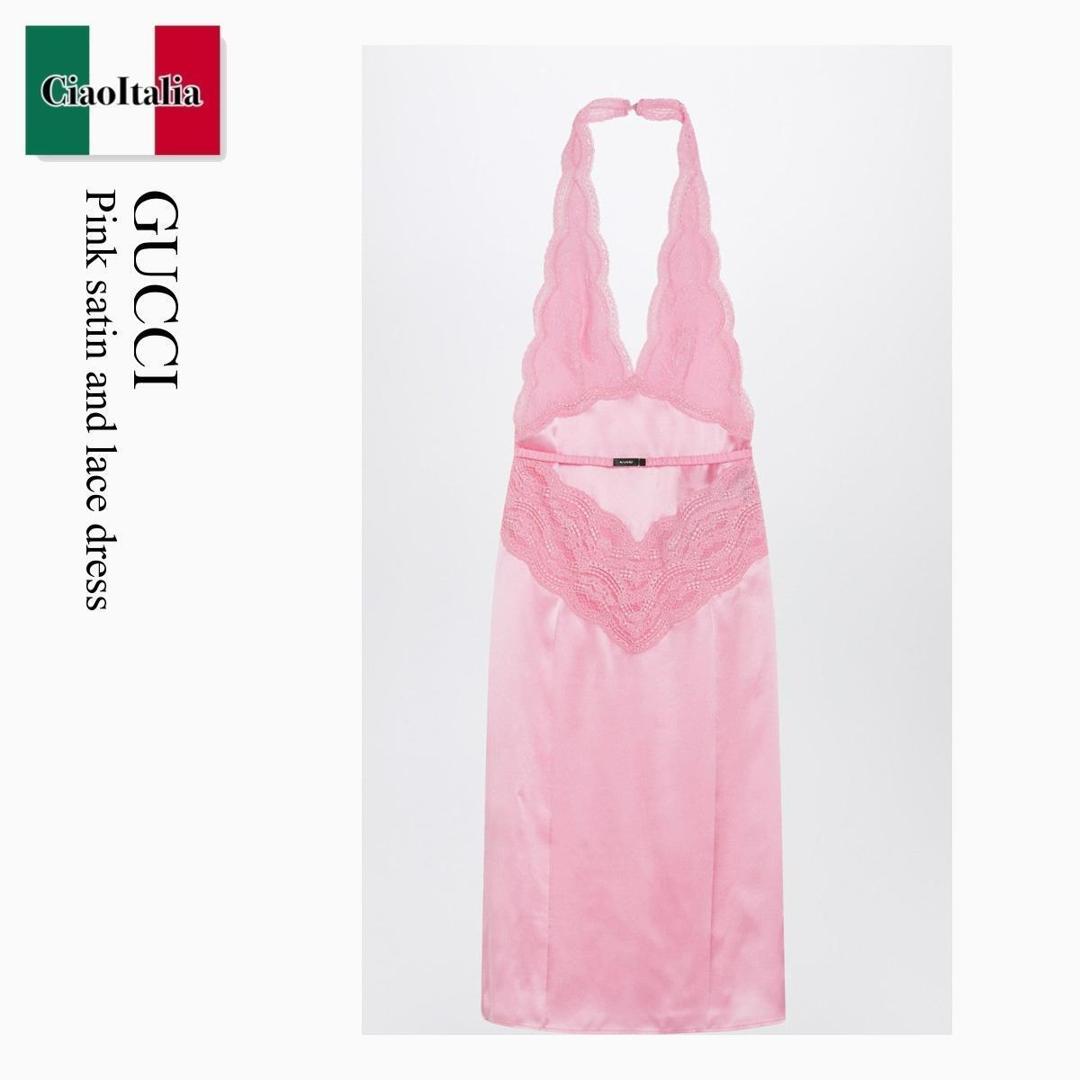 【物量制限事項・店卸し資産極限点・早め者制覇！】 グッチ / Gucci Pink Satin And Lace Dress / 839410 XUAM6 / 839410 XUAM6 5426 / 839410XUAM65426 / 衣裳
