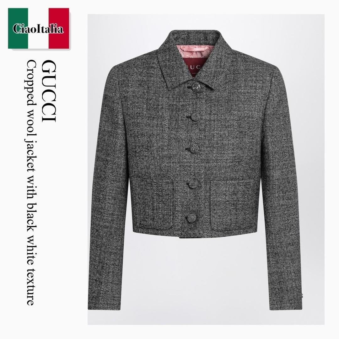 【量目押さえる・店卸し資産極限点・早め者制勝！】 グッチ / Gucci Cropped Wool Jacket With Black White Texture / 846385 ZATWE / 846385 ZATWE 1070 / 846385ZATWE1070 / 上衣