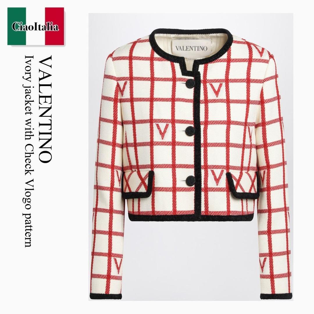 【量目押さえる・店卸し資産極限点・早め者制勝！】 バレンチノ / Valentino Ivory Jacket With Check Vlogo Pattern / 7B3CE4K09JN / 7B3CE4K09JN BRS / 7B3CE4K09JNBRS / 上衣