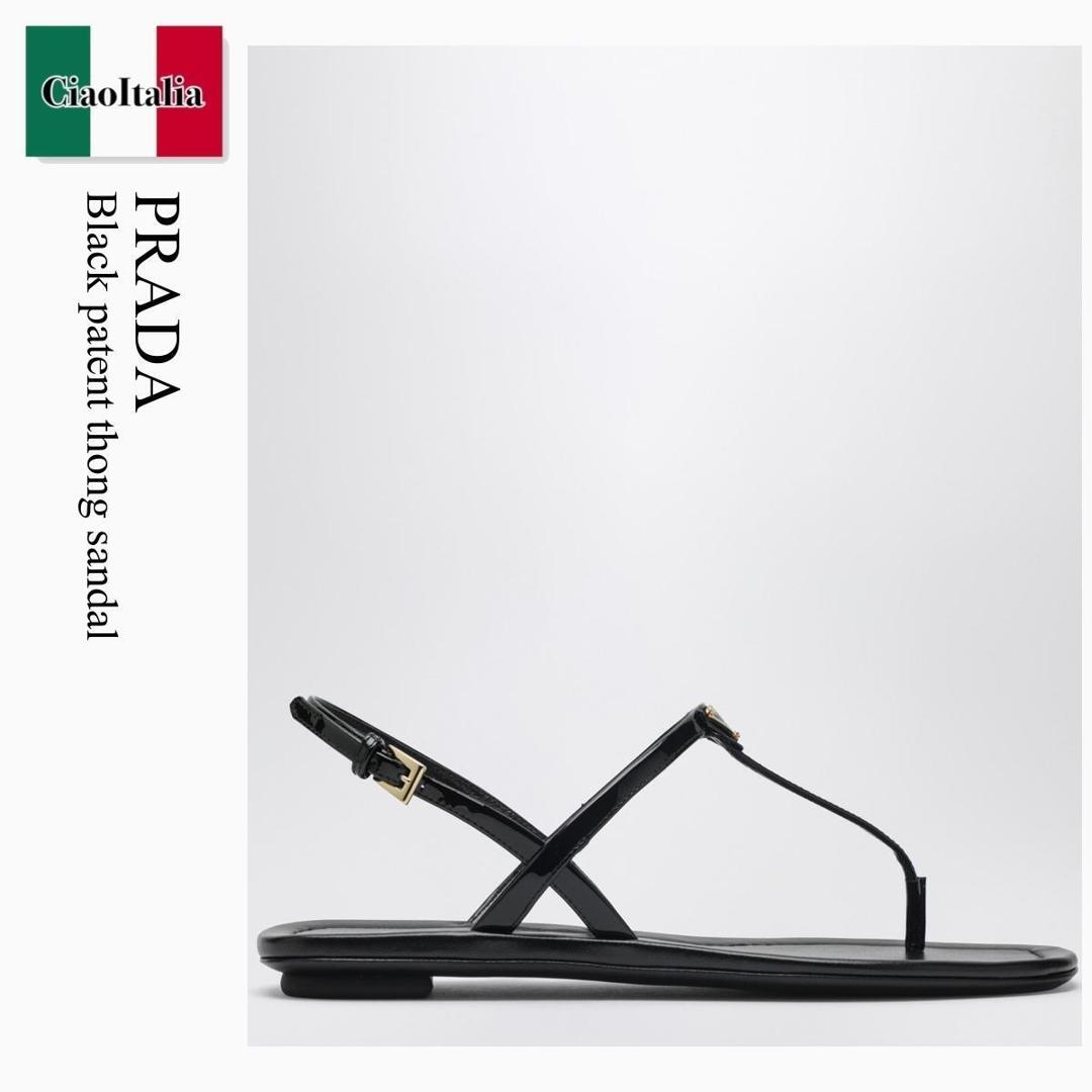 【物量制限事項・店卸し資産極限点・早め者制覇！】 プラダ / Prada Black Patent Thong Sandal / 1Y395O F0002 / 1Y395O 005069 F0002 / 1Y395O005069F0002 / サンダル・ミュール