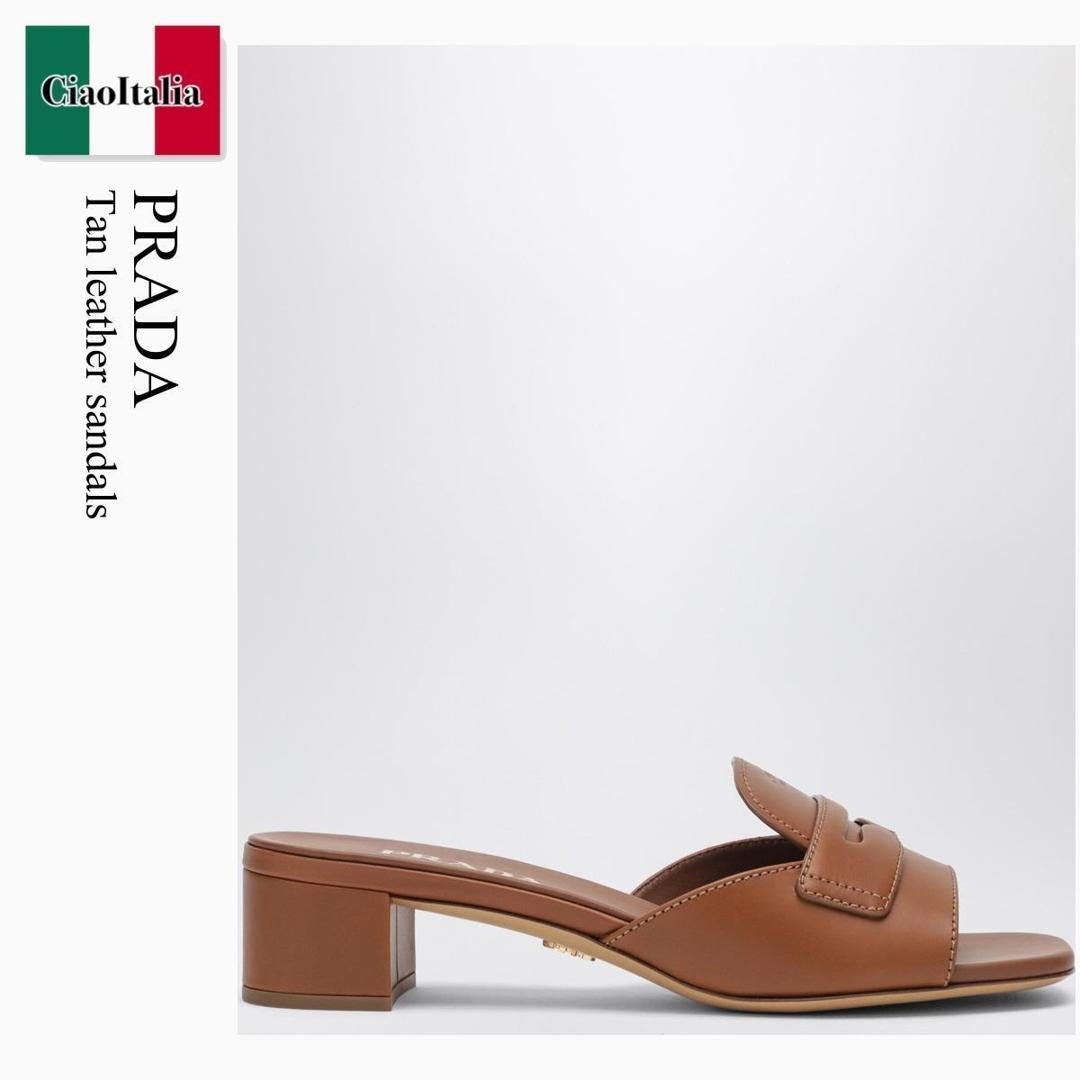 【物量制限事項・店卸し資産極限点・早め者制覇！】 プラダ / Prada Tan Leather Sandals / 1XX781 F0054 / 1XX781 035248 F0054 / 1XX781035248F0054 / サンダル・ミュール