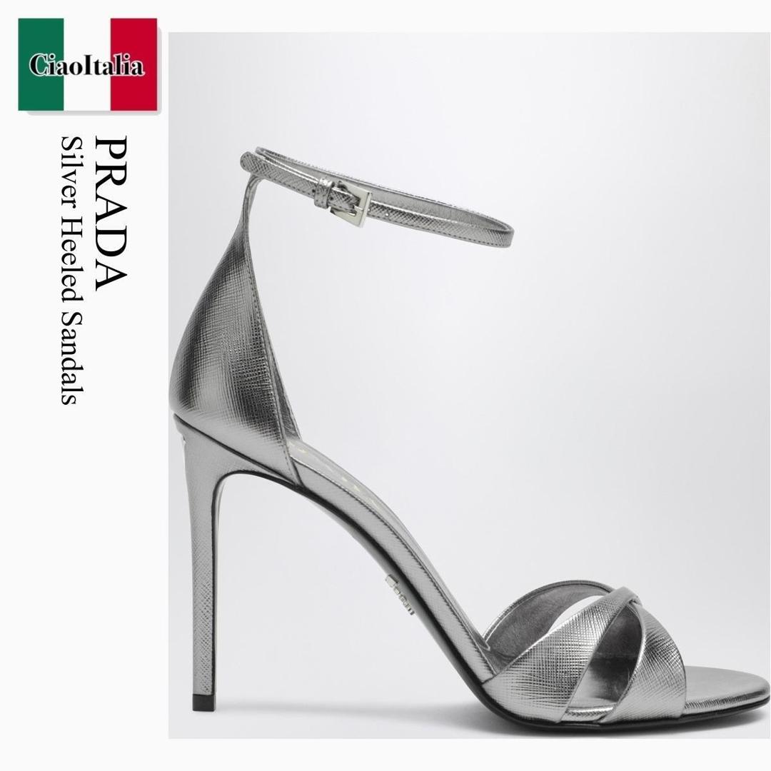 【物量制限事項・店卸し資産極限点・早め者制覇！】 プラダ / Prada Silver Heeled Sandals / 1X288O F0135 / 1X288O 0953A9S F0135 / 1X288O0953A9空想科学小説0135 / サンダル・ミュール