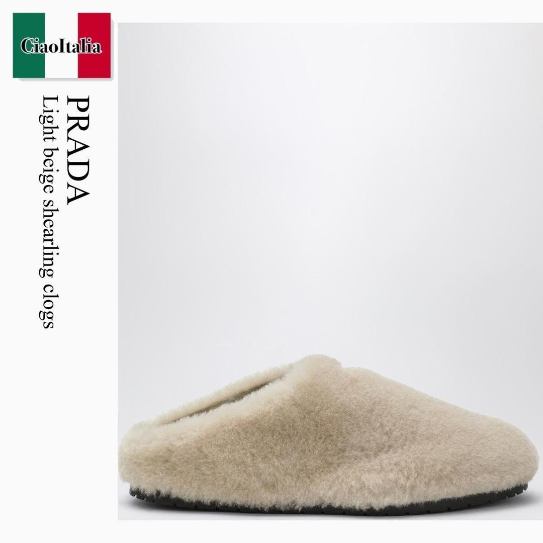【分量制限事項・店卸し資産区分け・早め者白星！】 プラダ / Prada Light Beige Shearling Clogs / 1R130O F0485 / 1R130O 010173 F0485 / 1R130O010173F0485 / サンダル・ミュール