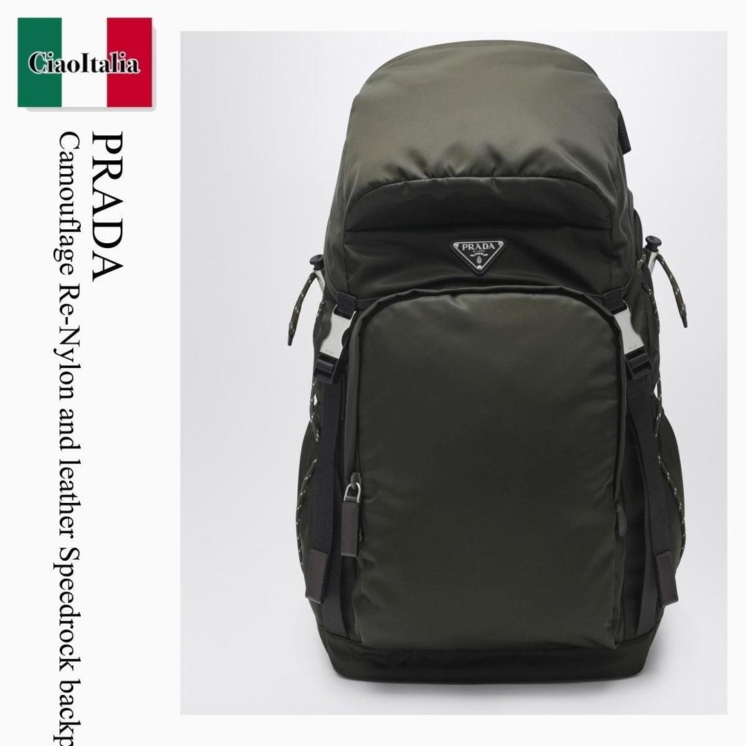 【寸法押さえる・店卸し資産境界線・早め者制覇！】 プラダ / かばん / 袋 / Prada Camouflage Re-Nylon And Leather Speedrock Backpack / 2VZ123 F0334 / 2VZ123 OOO2DMG F0334 / 2VZ123OOO2DMGF0334 / うしろ側容器に並べる・背嚢