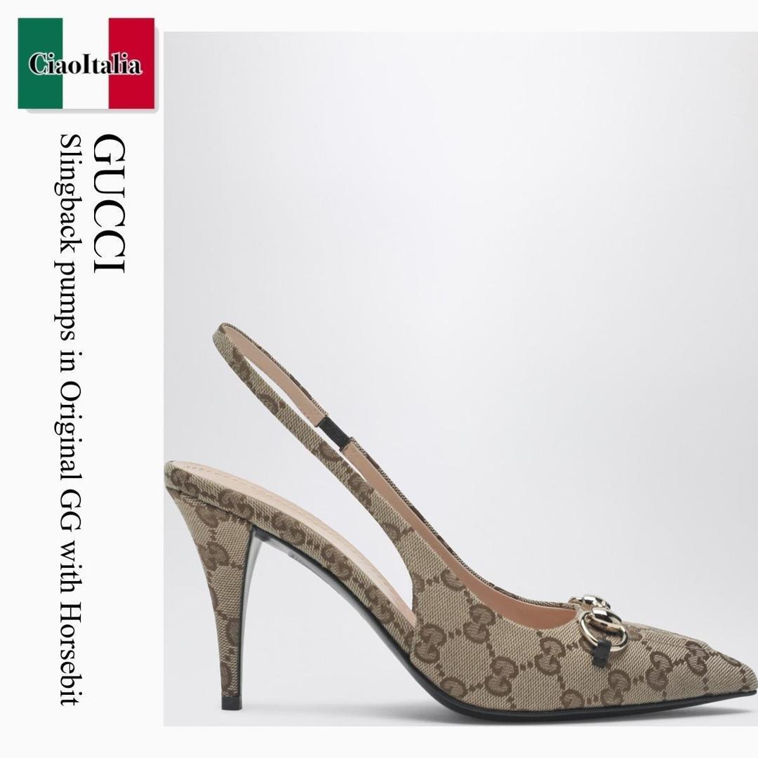 【分量制限事項・店卸し資産区分け・早め者白星！】 グッチ / Gucci Slingback Pumps In Original Gg With Horsebit / 794687 2HK80 / 794687 2HK80 9763 / 7946872HK809763 / パンプス