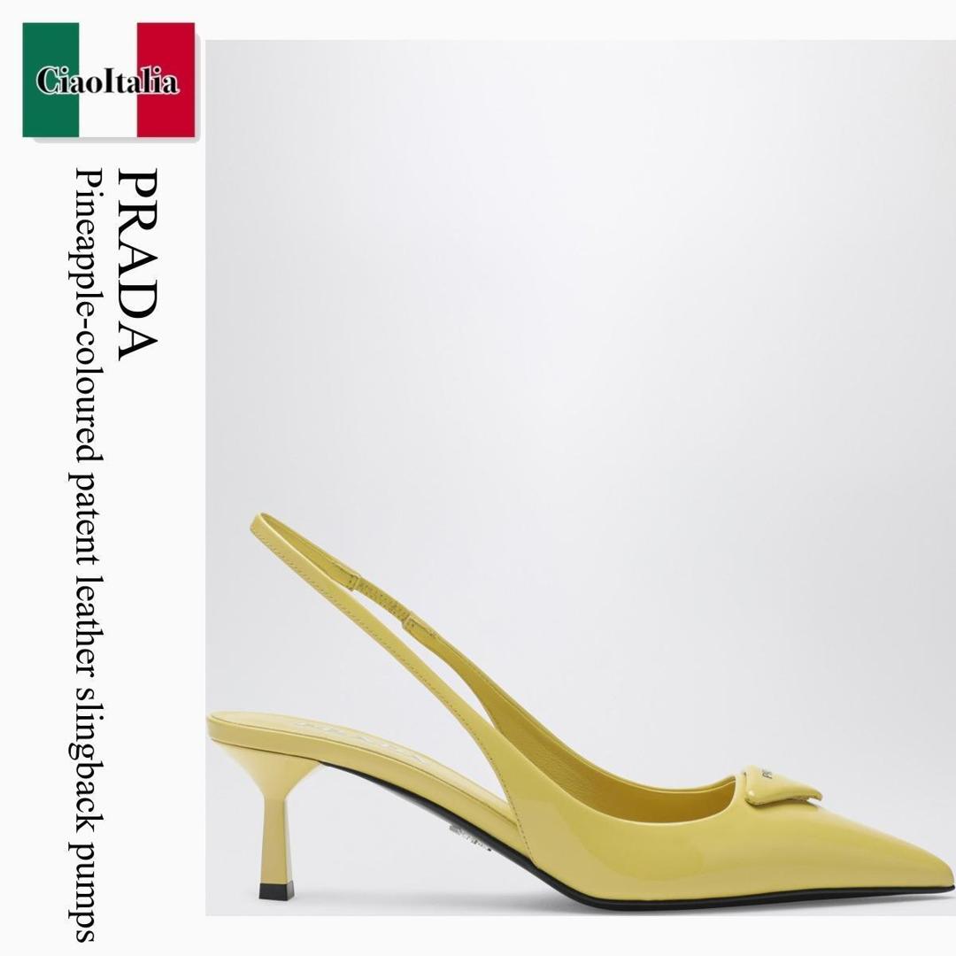 【寸法押さえる・店卸し資産境界線・早め者制覇！】 プラダ / Prada Pineapple-Coloured Patent Leather Slingback Pumps / 1I901M F068X / 1I901M DD55XUW F068X / 1I901MDD55XUWF068X / パンプス