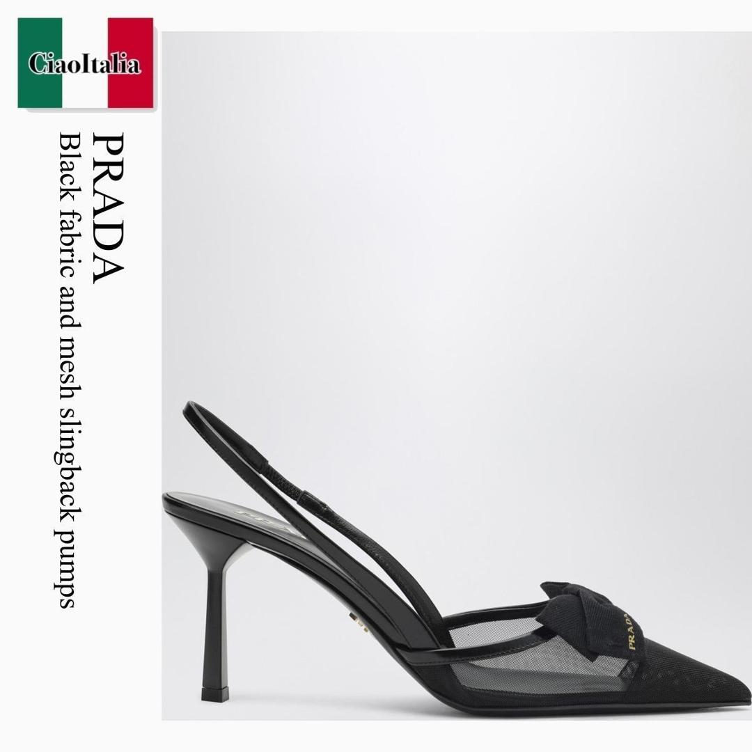 【分量制限事項・店卸し資産区分け・早め者白星！】 プラダ / Prada Black Fabric And Mesh Slingback Pumps / 1I308O F0002 / 1I308O 07577T F0002 / 1I308O07577TF0002 / パンプス