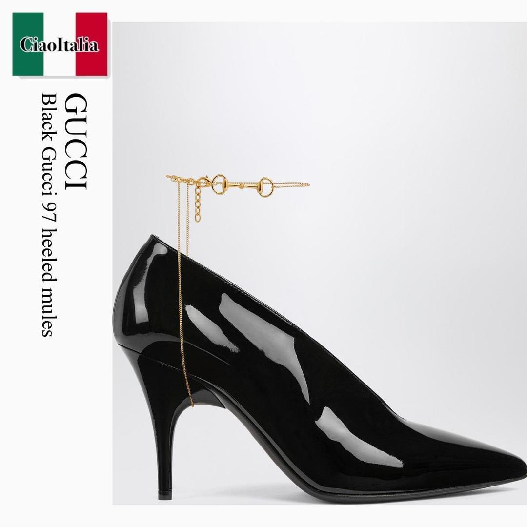 【分量制限事項・店卸し資産区分け・早め者白星！】 グッチ / Gucci Black Gucci 97 Heeled Mules / 851419 BNC00 / 851419 BNC00 1000 / 851419BNC001000 / パンプス