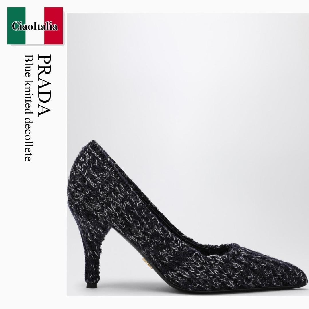 【物量制限事項・店卸し資産極限点・早め者制覇！】 プラダ / Prada Blue Knitted Decollete / 1I213O F022X / 1I213O A0853ZKZ F022X / 1I213OA0853ZKZF022X / パンプス