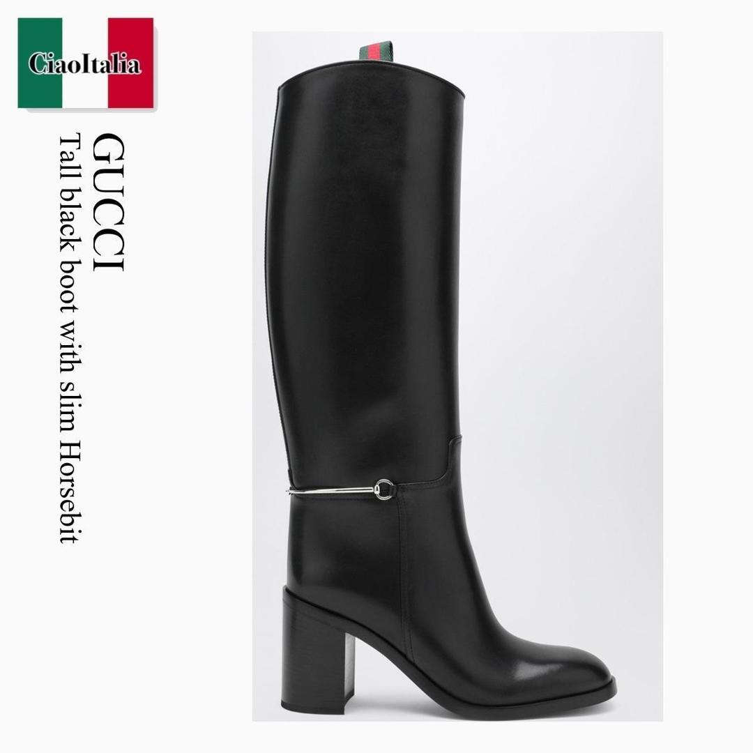 【分量制限事項・店卸し資産区分け・早め者白星！】 グッチ / Gucci Tall Black Boot With Slim Horsebit / 836109 AAD3I / 836109 AAD3I 1000 / 836109AAD3I1000 / ロングブーツ