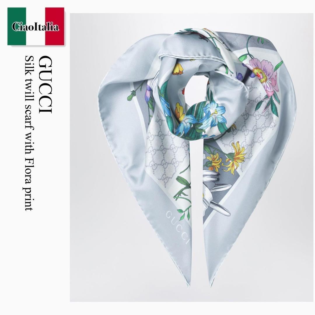 【物量制限事項・店卸し資産極限点・早め者制覇！】 グッチ / Gucci Silk Twill Scarf With Flora Print / 850107 3G001 / 850107 3G001 1963 / 8501073G0011963 / えり巻き